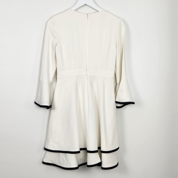 Eliza J White 3/4 Bell Sleeve Black Trim Tiered Fit & Flare Dress Women’s Size 4 - Picture 7 of 7